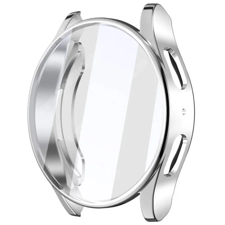  Samsung Galaxy Watch7 44mm, Okosóra szilikontok, Szilikon előlapvédő is, Galvanizált, Ezüst