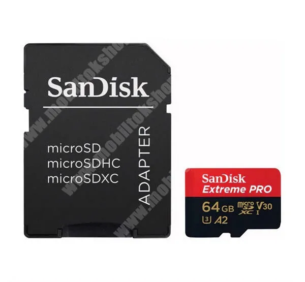  SANDISK EXTREME PRO 64GB memóriakártya - microSDXC, Class 10, UHS-1, 200MB/s + SD adapter - SDSQXCU-064G-GN6MA - GYÁRI