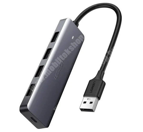  UGREEN 5 az 1-ben USB HUB / elosztó - 4db USB és 1db Typ-C aljzat, 16cm fix USB kábel - SÖTÉTSZÜRKE - 50985B - GYÁRI