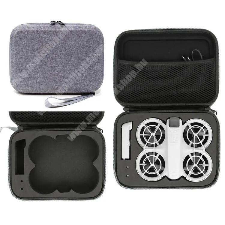  DJI Neo drónhoz tartó, Hordozó táska, Ütődésálló, Cseppálló, Belső hálós zseb, EVA bélés, Hordozó fül, Cipzár, Szövet, Erős védelem, 210 x 160 x 60mm, Szürke