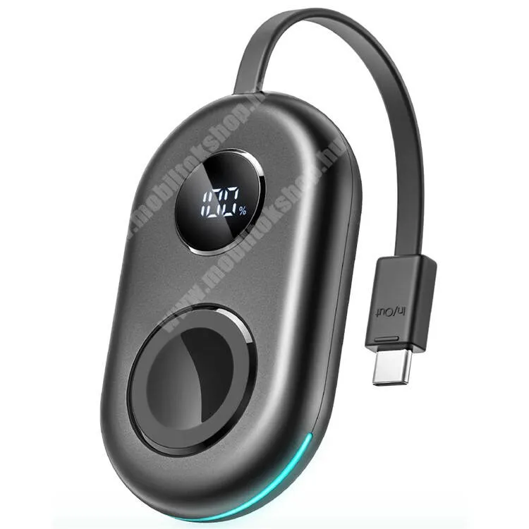  JOYROOM hordozható vésztöltő, Powerbank, Beépített Type-C kábel, 2500mAh akku, 3W, Gyorstöltés támogatás, Apple Watch töltő kialakítás, LED kijelző, Fekete