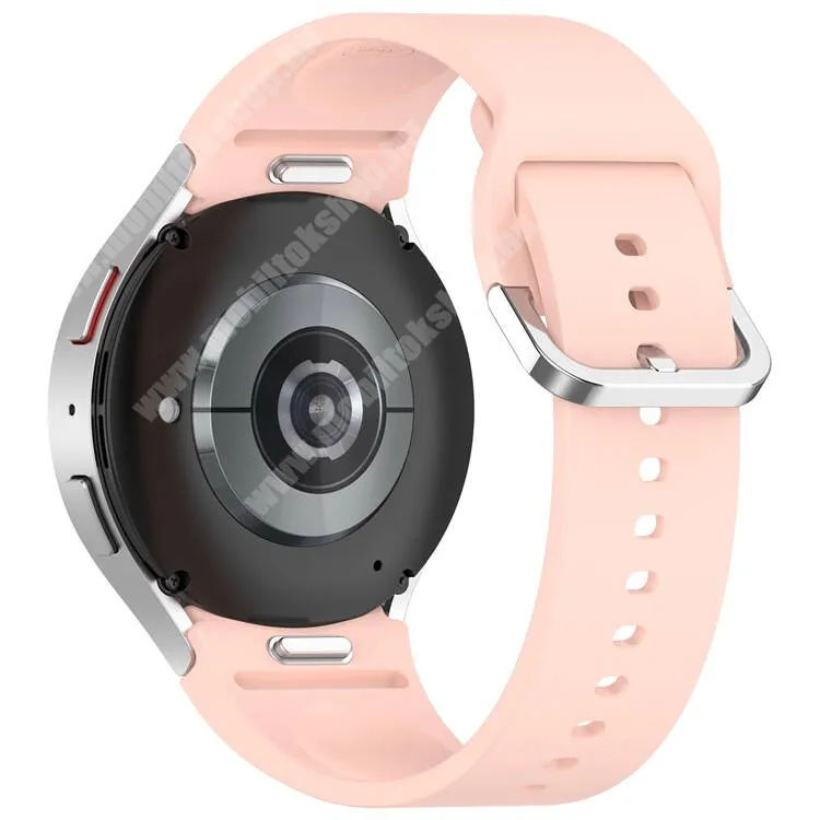  Okosóra szíj, Szilikon, Csatos, Gombos gyorskioldó, 88mm + 127mm hosszú, 20mm széles, Világosrózsaszín, Samsung Galaxy Watch FE / Watch4 / Watch5 / Watch5 Pro / Watch6 / Watch7