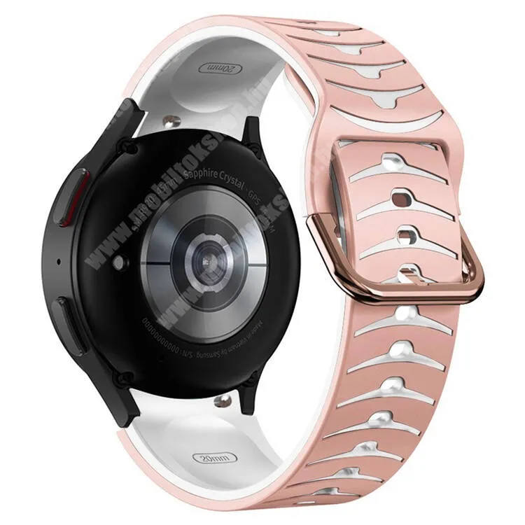  Okosóra szíj, Szilikon, Csatos, 116mm+87mm hosszú, Rózsaszín, Fehér, Samsung Galaxy Watch4, Watch5, Watch5 Pro, Watch6, Watch7, Watch FE