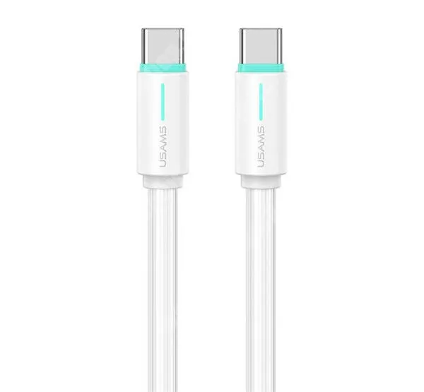  USAMS YU adatátviteli kábel, USB töltő, Type-C - Type-C csatlakozók, 1m hosszú, 60W, Törésgátló, PD gyorstöltés támogatás, Fehér