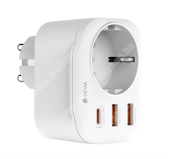 SJCAM SJ5000X Elite DEVIA hálózati elosztó, 1x AC, 2x USB és 1x Type-C aljzat, 5V/3A, 20W, PD, QC 3.0, AFC, FCP gyorstöltés, Fehér