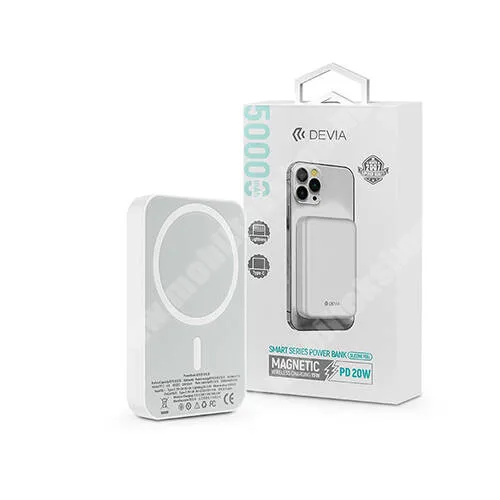 DIGI R1 Devia Kintone Series hordozható vésztöltő, Powerbank, 1x Type-C aljzat, 5000mAh, 20W, MagSafe kompatibilis, Lightning bemenet, PD gyorstöltés támogatás, Fehér