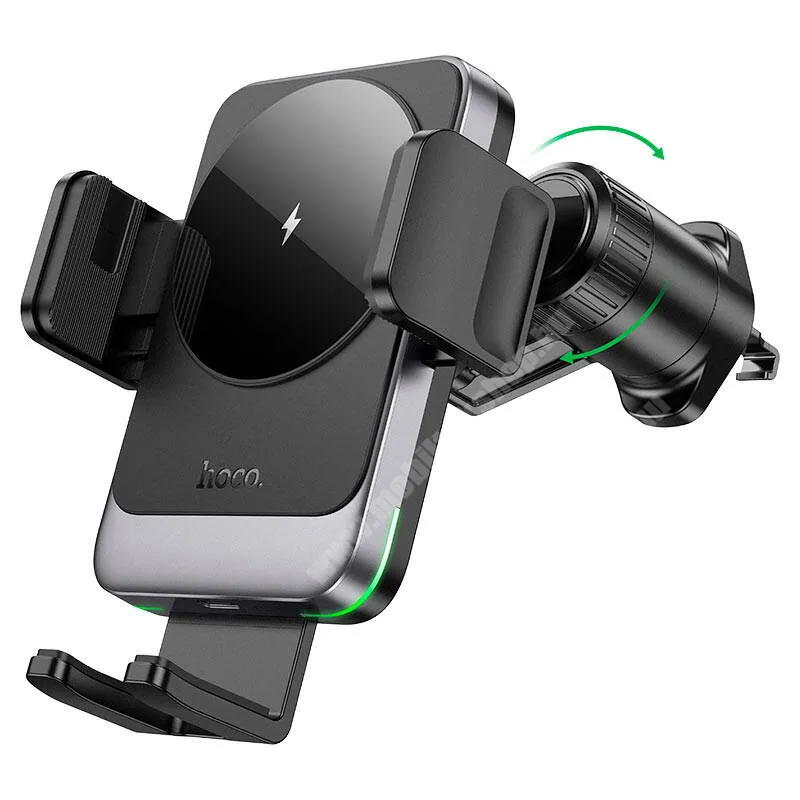PRESTIGIO MultiPhone 5504 DUO HOCO HW13 Speed autós telefontartó, Állvány, Szellőzőre, 15W, QI wireless vezeték nélküli töltés, 4.5-7" méretű készülékekhez, Grafitszürle