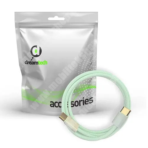 GoPro Hero 9 Dreamtech adatátvitel adatkábel és töltő, Type-C - Type-C csatlakozás, 1m hosszú, 60W, 20V/3A, PD gyorstöltés támogatás, Szövettel bevont, Zöld
