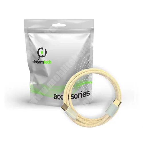 GoPro Hero 9 Dreamtech adatátvitel adatkábel és töltő, Type-C - Type-C csatlakozás, 1m hosszú, 60W, 20V/3A, PD gyorstöltés támogatás, Szövettel bevont, Sárga