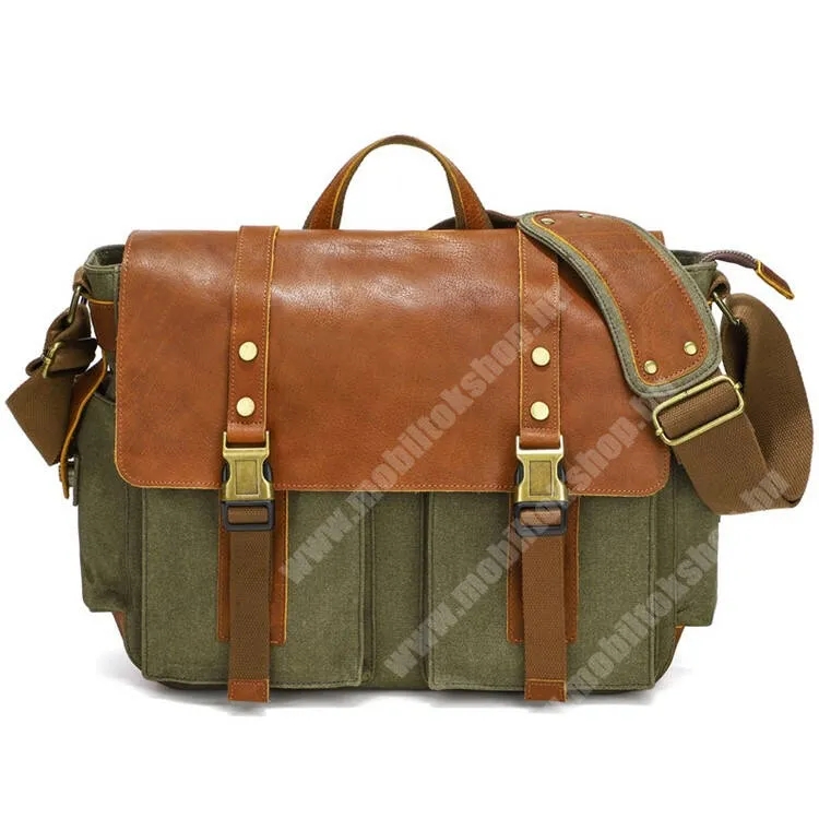 Jolla Jolla C Férfi válltáska, Cipzár, Állítható pánt, Hordozófül, Több rekesz, Csat, Cseppálló poliészter szövet, PU bőr, 370 x 320 x 120mm, Sötétzöld