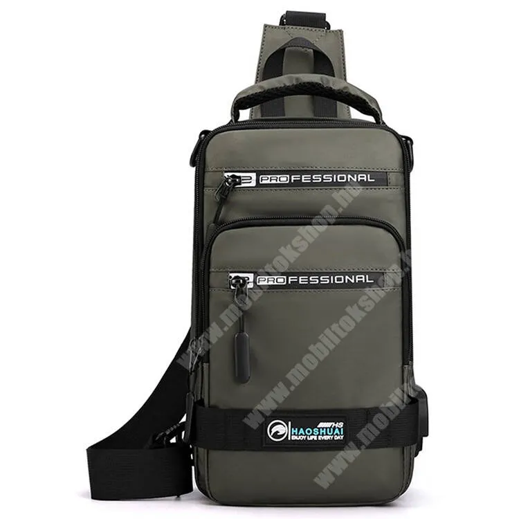 GoPro Hero 9 HAOSHUAI tok, Crossbody, Válltáska, Cipzár, Állítható pánt, Külső USB töltőport, Cseppálló nylon szövet, 300 x 180 x 100mm, Sötétzöld