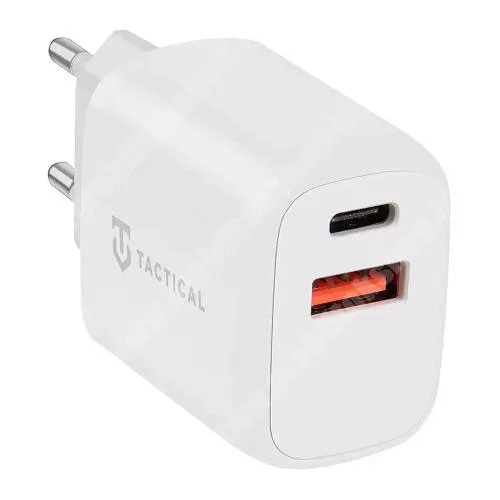  Tactical hálózati töltő, 1x USB és 1x Type C aljzattal, QC, PD gyorstöltés támogatás, 20W, Kábel nélkül, Fehér