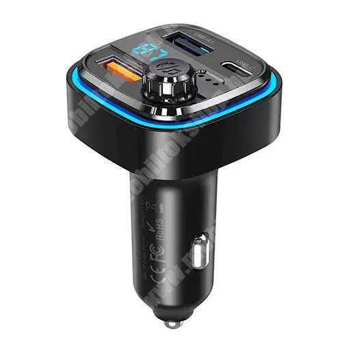  XO BCC08 bluetooth FM transmitter, Kihangosító és autós töltő, 2x USB és 1x Type-C aljzat, 3.1A, PD, QC 3.0 gyorstöltés támogatás, LED fény, Fekete