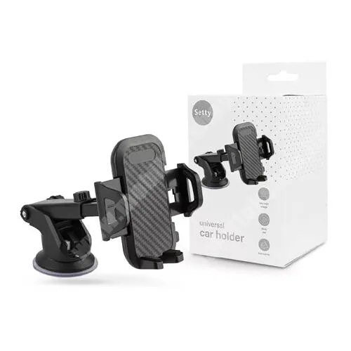 BLU Studio G3 Setty univerzális autós tartó, Tapadókorongos, Szélvédőre vagy műszerfalra rögzíthető, 360°-ban forgatható, 45-95mm-ig nyíló bölcső, US-T1, Fekete