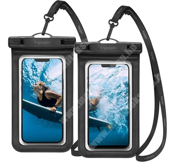  SPIGEN A601 vízhatlan / vízálló tok, AQUA 2db - FEKETE - univerzális, IPX8, nyakba akasztható, 6.8" méret - AMP04523 - GYÁRI