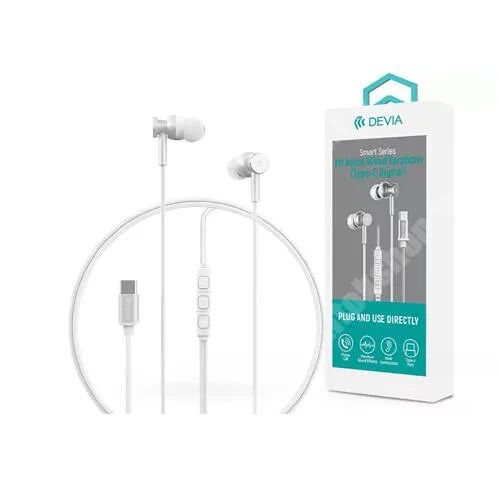  Devia Smart Type-C sztereó fülhallgató, headset, Type-C csatlakozás, Mikrofon, Felvevő és hangerő szabályzó gomb, DAC chip, 1,2m vezeték, Ezüst