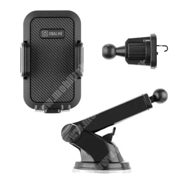 PRESTIGIO MultiPhone 7500 OBAL:ME TrioMount univerzális autós tartó, Tapadókorongos, Szélvédőre, műszerfalra vagy szellőzőre is rögzíthető, 360°-ban forgatható, 55-90mm-ig nyíló bölcső, Fekete