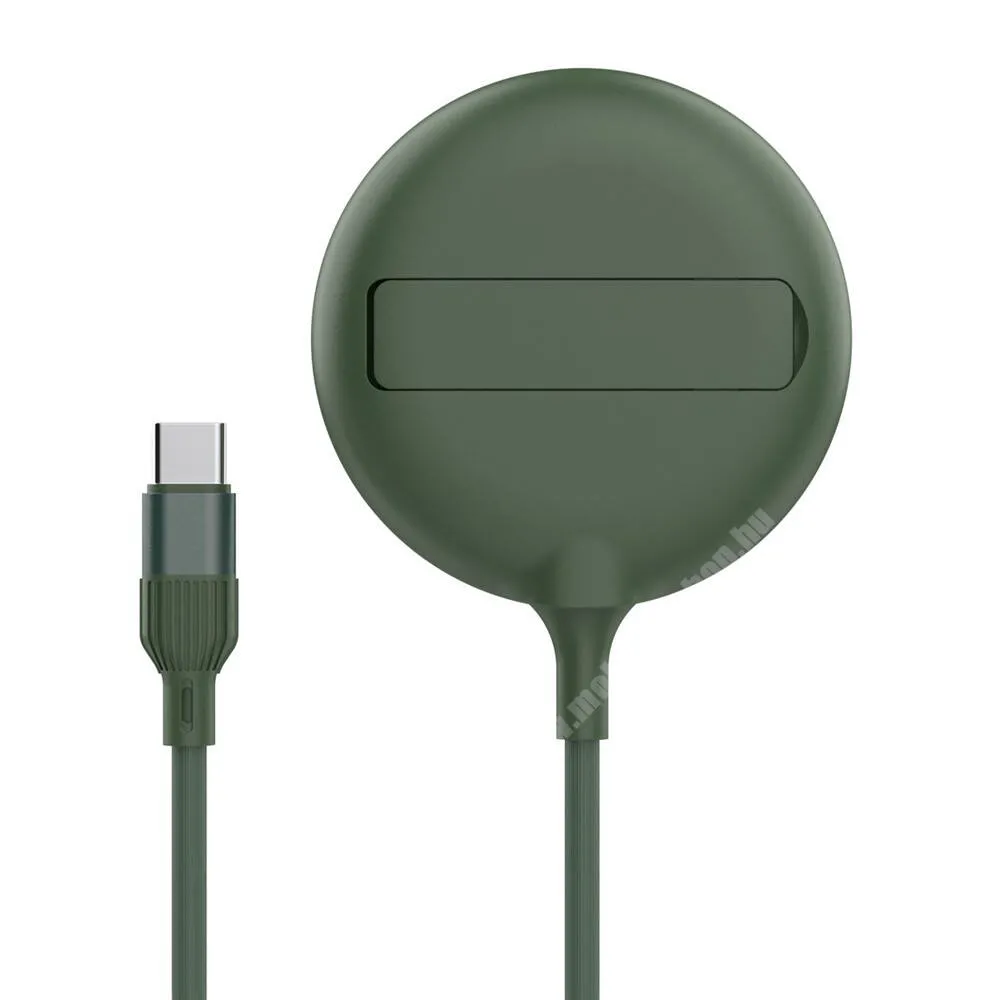CAT S42 QI Wireless asztali töltő állomás vezeték nélküli töltéshez, 15W, Magsafe támogatás, Gyorstöltés támogatás, USB-C kábel, Kitámasztó, Fogadóegység nélkül, Sötétzöld