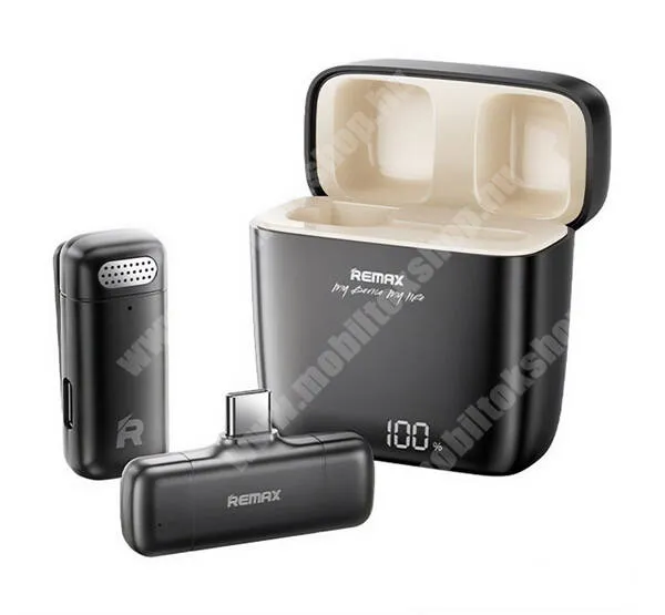  Remax bluetooth vezeték nélküli mikrofon, USB-C, LAVALIER csíptethető, Zajszűrő, Töltőtok, K13, Fekete