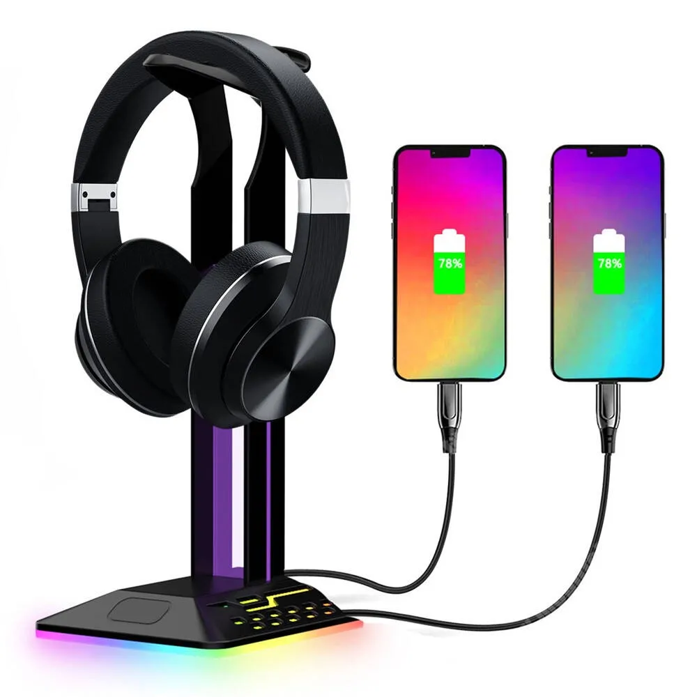 VODAFONE Smart Tab III 7 RGB színváltós gamer fejhallgató állvány 2 x USB-A, 1 x USB-C csatlakozással, 270 x 123 x 109mm, Fekete