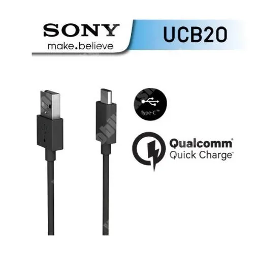  Sony adat és töltőkábel, USB-A / USB-C, 15W, 3A, 1m hosszú, QC 3.0 gyorstöltés, UCB-20, Fekete