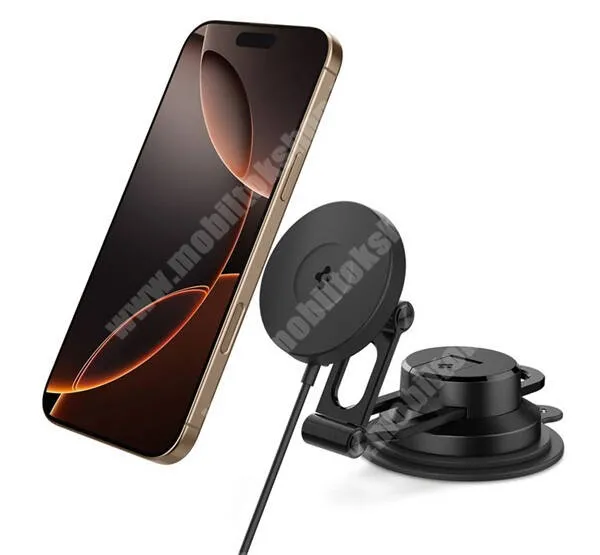 ARCHOS 55b Cobalt Spigen Onetap Pro4 autós telefontartó, Magsafe mágneses, Qi2 15W wireless, vezeték nélküli töltés, Szélvédőre, Műszarfalra rögzíthető, ACP08544, Fekete