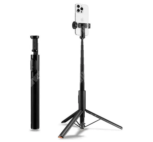 Infinix Note 12i 2022 Spigen teleszkópos selfie bot és tripod állvány, 31-146cm-ig állítható, Bluetooth kioldó, AMP09336, Fekete