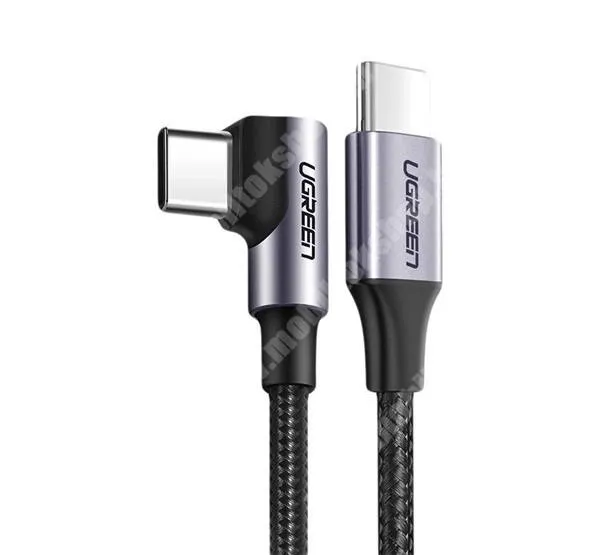  UGREEN adat és gyorstöltő kábel, USB-C / USB-C, Derékszögű, 60W, PD 3.0, Gyorstöltés, 2m hosszú, Szövettel bevont, US255, Sötétszürke