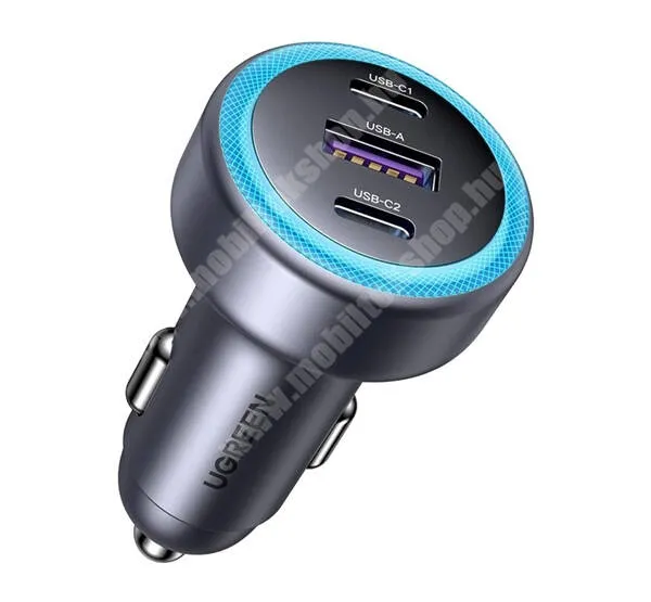  UGREEN autós telefontöltő, 1 x USB-A, 2 x USB-C aljzat, 30W, PD 3.0 gyorstöltés, Kábel nélkül, EC307, Fekete