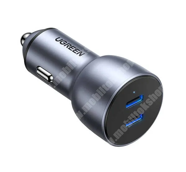  UGREEN autós telefontöltő, 2 x USB-C aljzat, 36W, PD 4.0 gyorstöltés, Kábel nélkül, CD213, Sötétszürke