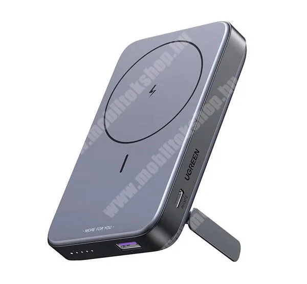  UGREEN power bank, Vésztöltő, 1 x USB-A, 1 x USB-C aljzat, 10000mAh, 20W, PD gyorstöltő, Wireless, MagSafe, Kitámasztó, PB206, Fekete
