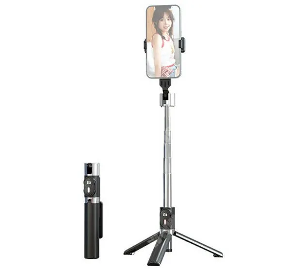 DIGI R1 Usams Mini teleszkópos selfie bot és tripod állvány, 20-100cm-ig állítható, Bluetooth kioldó, ZB32401, Fekete