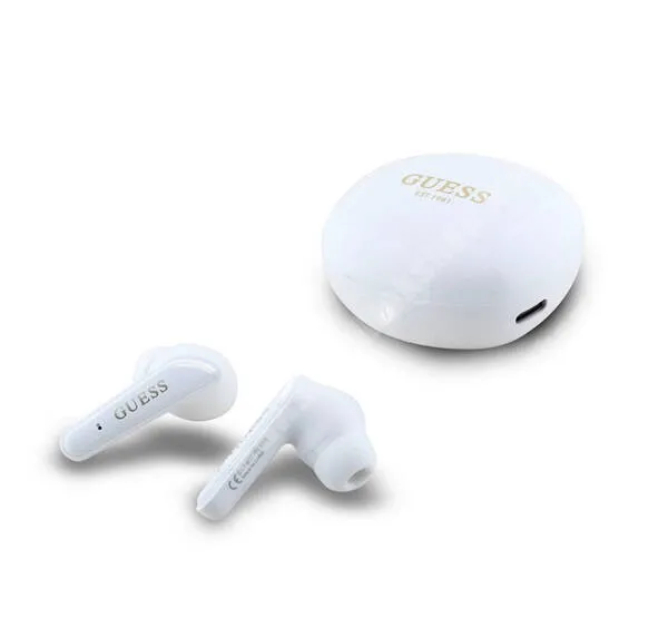  GUESS Glossy Classic Logo vezeték nélküli fülhallgató, Bluetooth v5.4, Sztereo, TWS, Mikrofon, Töltőtok, Fehér