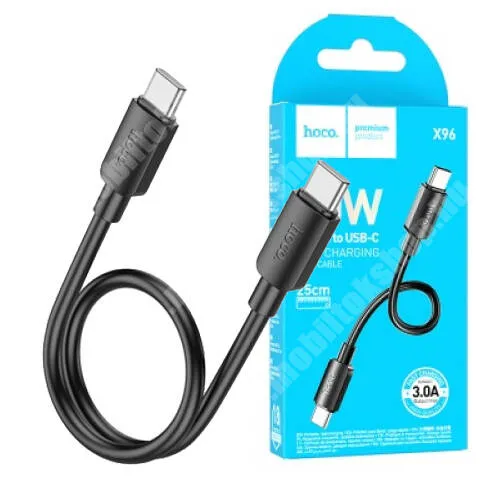 GoPro Hero 9 HOCO adat és gyorstöltő kábel, USB-C / USB-C, 60W, PD, Gyorstöltés, 25cm hosszú, X96, Fekete