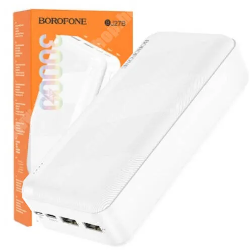 Jolla Jolla C Hoco Borofone power bank, Vésztöltő, 2 x USB-A, 1 x microUSB, 1 x USB-C aljzat, 30000mAh, 10W, LED kijelző, BJ27B, Fehér