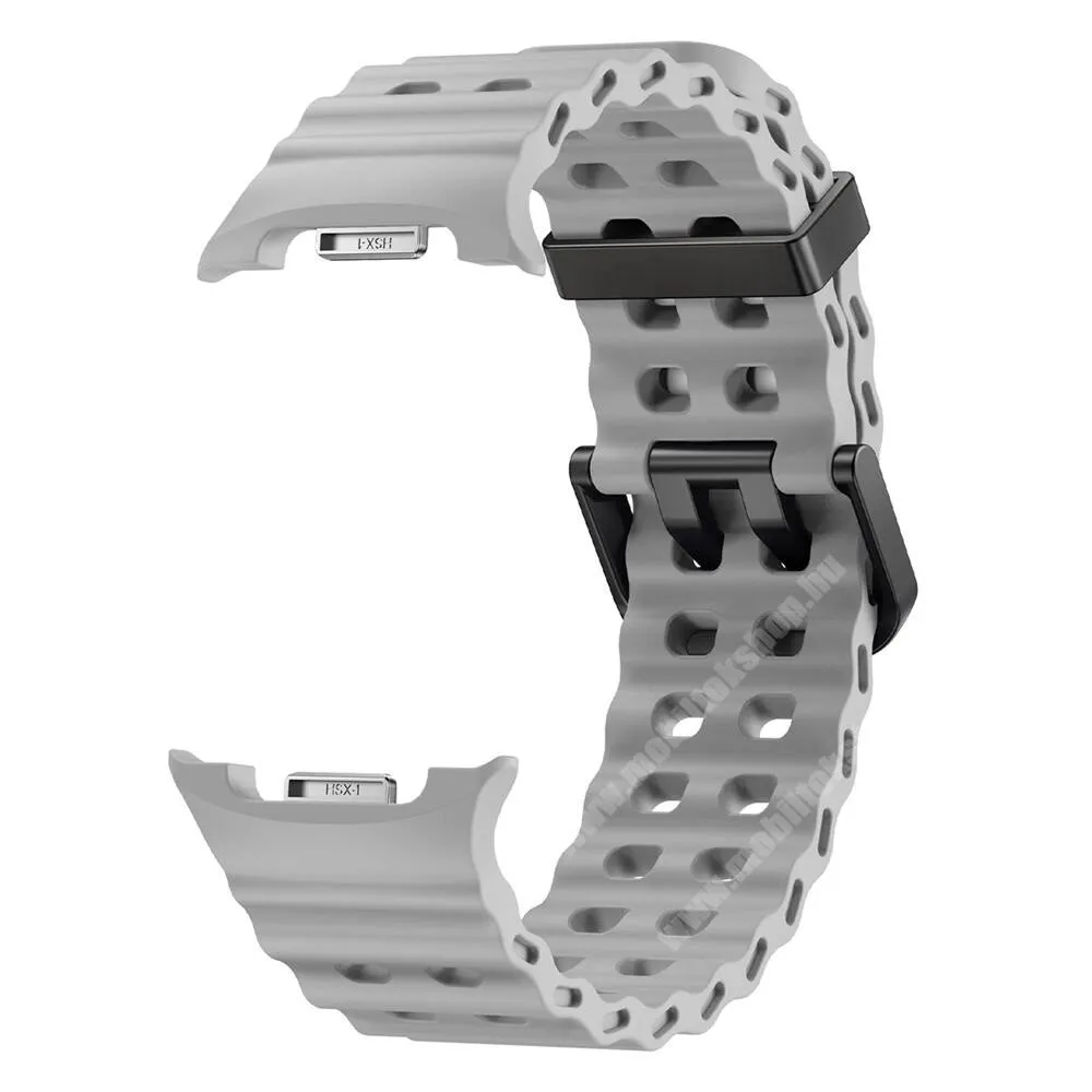  Samsung Galaxy Watch8 44mm, 40mm, Watch8 Classic, Okosóra szíj, Szilikon, Kéttüskés csat, 3D bordázott minta, Álltható méret, Szürke
