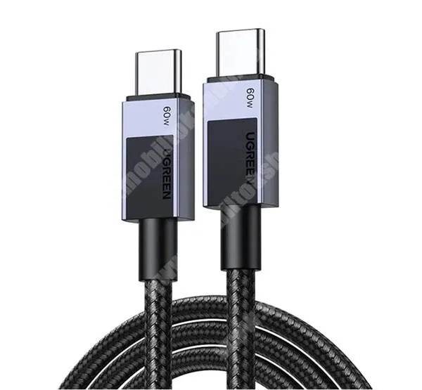  UGREEN adat és gyorstöltő kábel, USB-C / USB-C, 60W, PD, Gyorstöltés, 1m hosszú, Szövettel bevont, L524, Sötétszürke