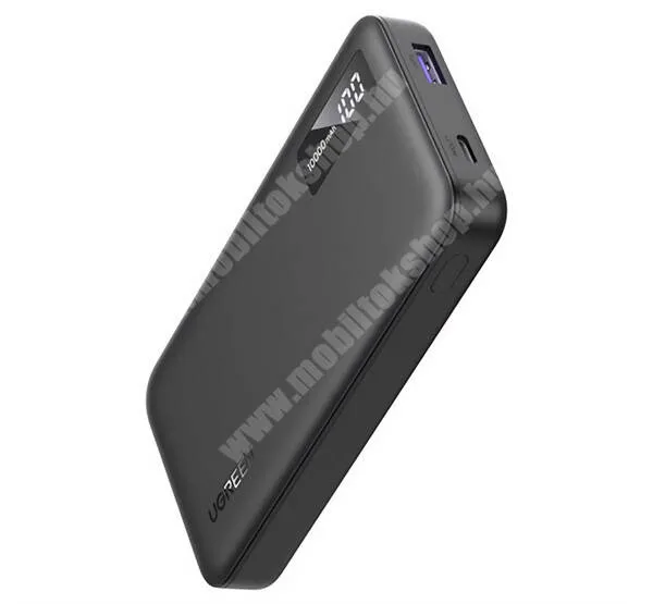 Jolla Jolla C UGREEN power bank, Vésztöltő, 1 x USB-A, 1 x USB-C aljzat, 10000mAh, 20W, PD gyorstöltő, LED kijelző, PB311, Fekete