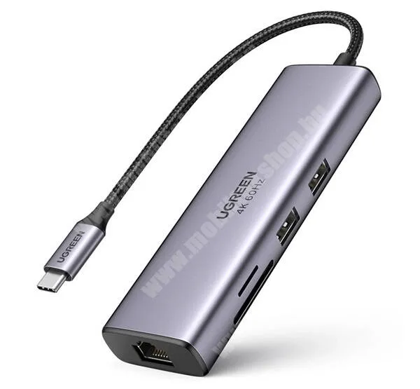 GoPro Hero 9 UGREEN Type-C HUB 7in1 elosztó, 2 USB-A, 1 x USB-C, 1 x HDMI, 4K, 60Hz, 1 x  RJ45 aljzat, TF/microSD kártyaolvasó, CM512, Sötétszürke