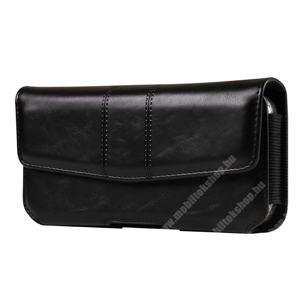  Univerzális fekvő tok, Övre fűzhető, Övcsipesz, PU bőr, Mágnespatent, Gumis, 170 x 85 x 18mm, Fekete