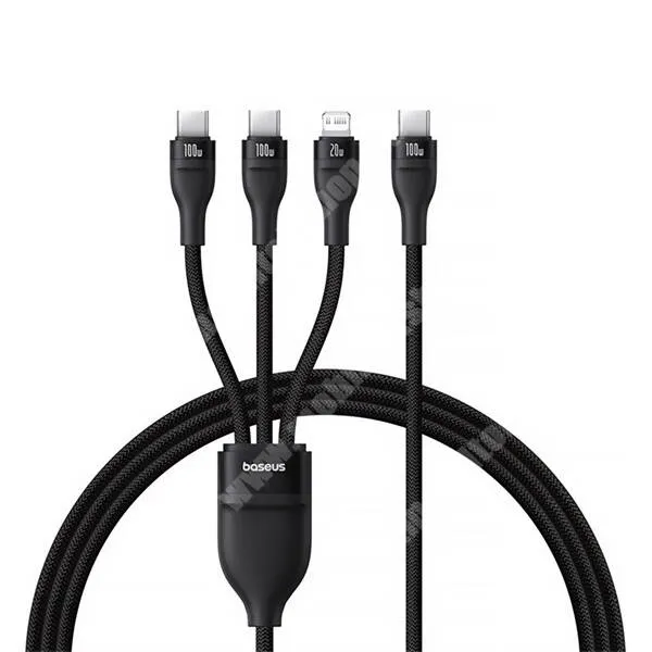 GoPro Hero 9 Baseus Flash Series III 3 az 1-ben adatátviteli és gyorstöltő kábel, USB-C / 2 x USB-C + Lightning, PD, 100W, 1,5m hosszú, Szövettel bevont, P10377502111-00, Fekete