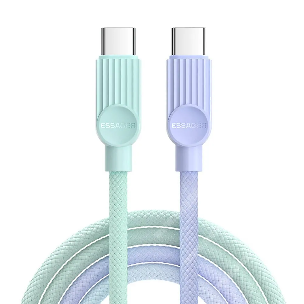 GoPro Hero 9 Essager adatvátviteli és gyorstöltő kábel, USB-C / USB-C, PD gyorstöltés, 60W, 1m hosszú, Szövettel bevont, ES-X73, Lila, Zöld