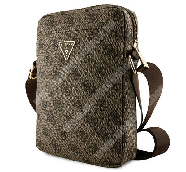 PRESTIGIO MultiPhone 5500 Duo Guess PU 4G Triangle Logo válltáska, Állítható pánt, Cipzár, Belső méret: 160 mm x 220 mm, Bőrhatású, Barna