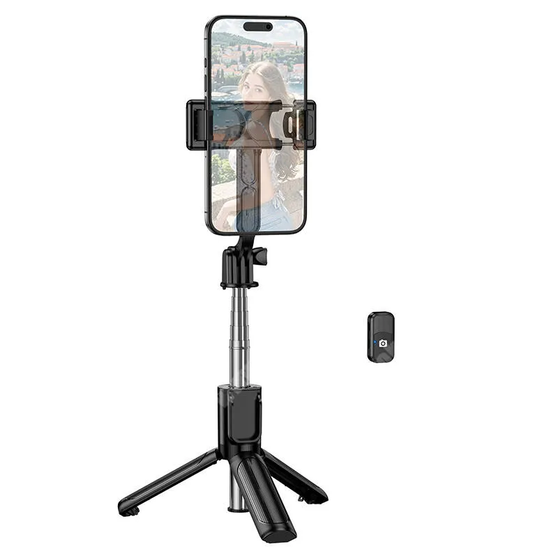 Jolla Jolla C Hoco Borofone Graceful teleszkópos selfie bot és tripod állvány, 16-62cm-ig állítható nyél, 60–90mm-ig nyíló bölcső, Bluetooth kioldó, BY14, Fekete