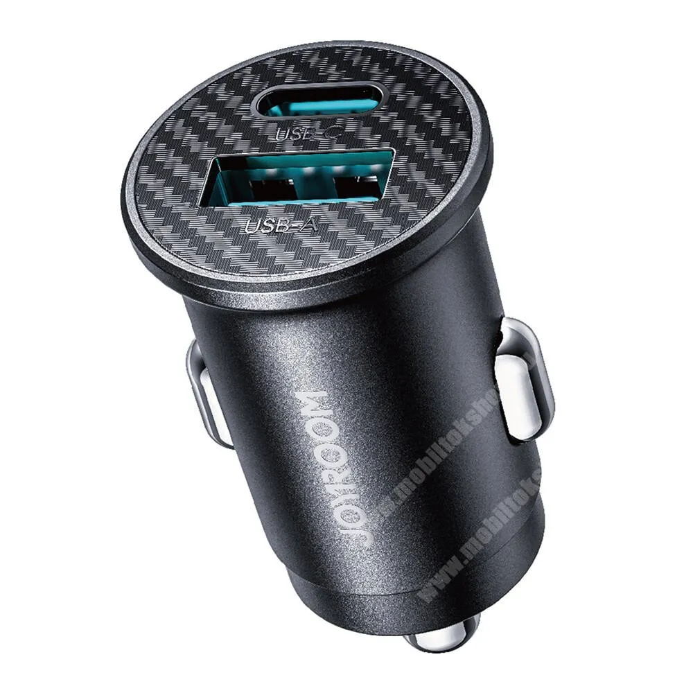 GoPro Hero 9 Joyroom autós, szivargyújtós telefontöltő, 1 x USB-A, 1 x USB-C aljzat, 15W, PD 3.0, QC 3.0 gyorstöltés, LED fény, Kábel nélkül, JR-CCN16, Fekete