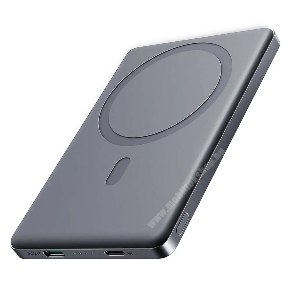 VODAFONE Smart Tab III 7 Joyroom Magnetic power bank, Vésztöltő, 1 x USB-C, 1 x Lightning aljzat, 5000mAh, 20W, Gyorstöltő, LED jelző, 15W MagSafe Qi vezeték nélküli töltés,  JR-PBM08, Titánszürke