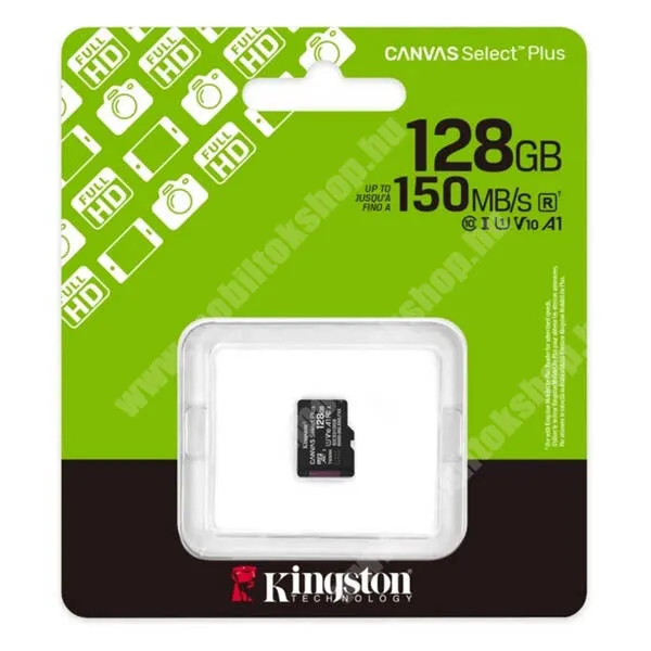  Kingston Canvas Select Plus Gen3 memóriakártya 128GB, microSDXC, Class10, 150 MB/s, UHS-1, U1, V10, A1, SDCS3/128GBSP, Fekete
