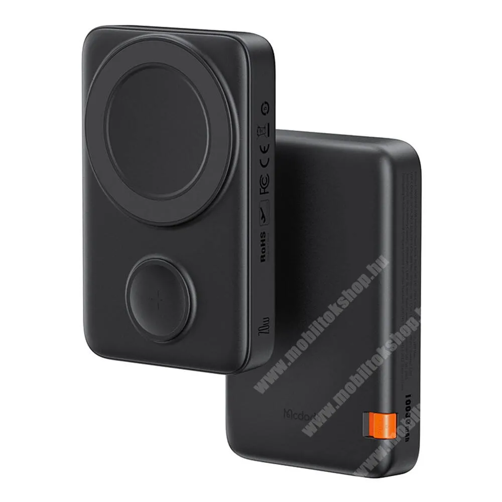 Jolla Jolla C Mcdodo power bank, Vésztöltő, 1 x USB-C aljzat, 10000mAh, 20W, PD3.0, QC3.0 gyorstöltő, LED kijelző, 15W MagSafe, 2,5W Apple watch Qi vezeték nélküli töltés,  MC-1461, Fekete