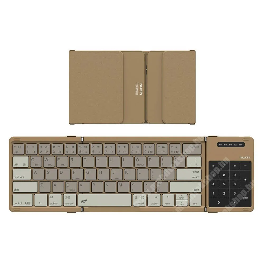 PRESTIGIO MultiPhone 5504 DUO Nillkin Cube Pocket bluetooth billentyűzet, QWERTY, Angol nyelvű, Touchpad és numerikus billentyűzet, Összecsukható, Khaki