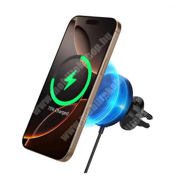 Evolveo StrongPhone Q8 LTE Spigen OneTap Pro4 autós telefontartó, Magsafe, Mágneses, Szellőzőre rögzíthető, 15W Qi2 vezeték nélküli gyorstöltés, ACP08542, Fekete